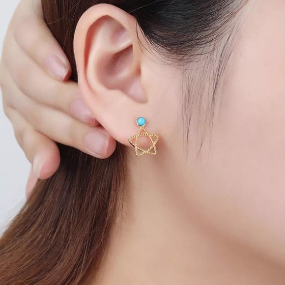 Turquoise Star S925 Dainty Earrings - Picture 5 of 8